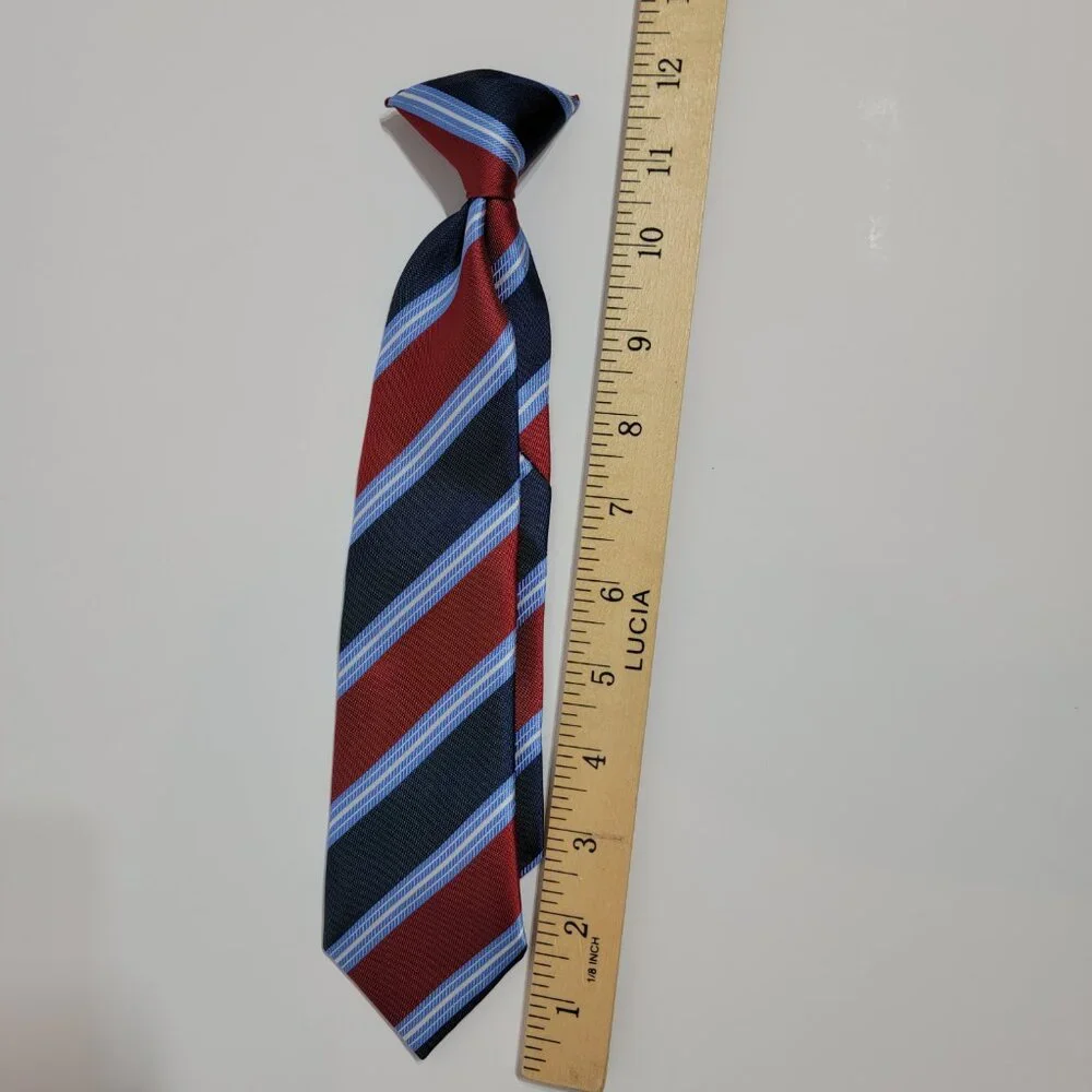 Red/Light Blue/Dark Blue/White Striped Boys Clip Tie